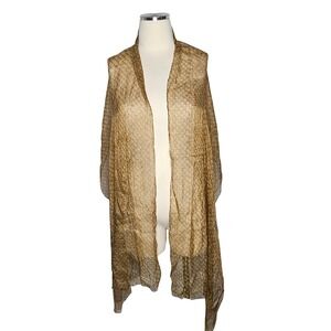 Coach Brown Gold Sheer Logo Scarf Lightweight Designer Oblong Wrap Shawl